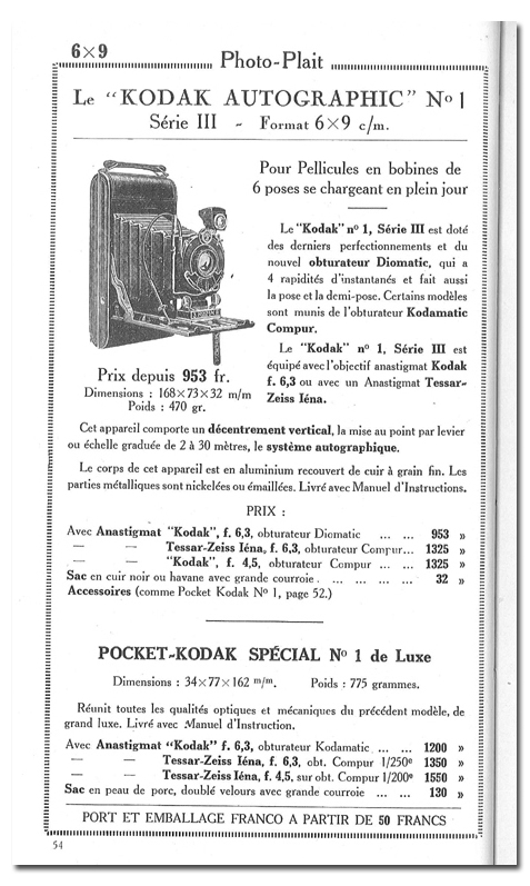 Kodak Pocket Autographic N° 1 de luxe